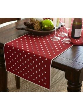 Pottery Barn polka dot embroidered cotton table runner 18 x 66” rectangular